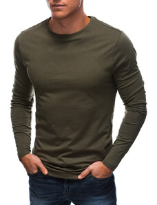 EDOTI Pánské tričko s dlouhým rukávem bez potisku EM-LSBL-0103 - olivově zelené