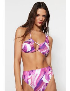Trendyol Abstract Patterned Triangle Cut Out/Window Bikini Top