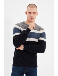 Trendyol Gray Slim Fit Crew Neck Paneled Knitwear Sweater