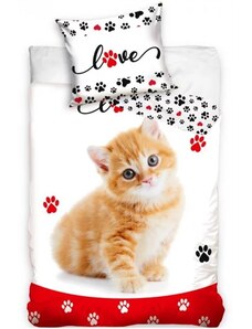 BedTex Bavlněné ložní povlečení Love s kočičkou - 100% bavlna - 70 x 90 cm + 140 x 200 cm