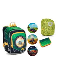 SET Školní batoh s penálem a pláštěnkou TOPGAL ENDY 23015 se zemědělskými stroji
