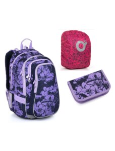 SET Školní batoh s penálem a pláštěnkou TOPGAL LYNN 23008 s květy