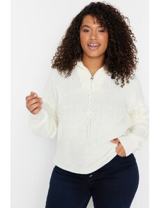 Trendyol Curve Ecru Stand-Up Collar Zippered Knitwear Sweater