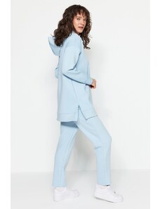 Trendyol Light Blue Zipper Front, Soft Textured Scuba Knitted Tracksuit Set