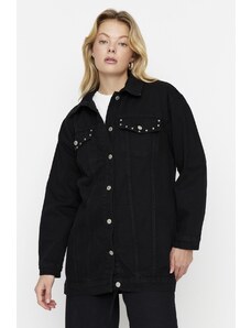 Trendyol Black Staple Detailní oversized džínová bunda