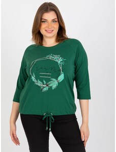 Fashionhunters Dámské tričko plus size s 3/4 raglánovým rukávem - zelená