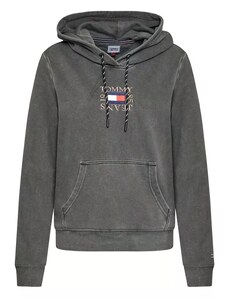 Tommy Jeans dámská mikina s výšivkou šedá s kapucí