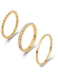 ORNAMENTI Set pozlacených prstýnků Trio gold