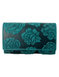 Lozano Dámská kožená peněženka s růží zelená 3995