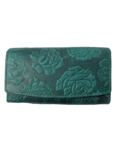 Lozano Dámská kožená peněženka s růží zelená 3998