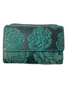Lozano Dámská kožená peněženka s růží zelená 3281