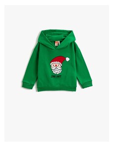 Koton Christmas Themed Santa Claus Printed Hooded Sweatshirt