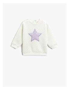 Koton Quilted Sweatshirt Soft Textured Plush Star Applique Detailed Crew Neck