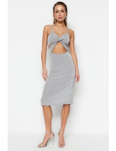 Trendyol Gray Fitted Evening Dress with Window/Cut Out Detailed in Knitting