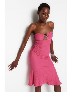 Trendyol Fuchsia Fitted Evening Dress with Knitted Texture