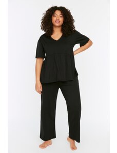 Trendyol Curve Black V-neck Knitted Pajama Set