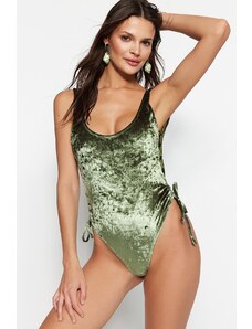 Trendyol Khaki Square Neck Welded Velvet High Leg Swimwear