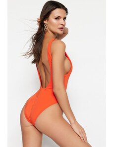 Trendyol Red Round Neck Swimwear with Low-Cut Back Regular Leg