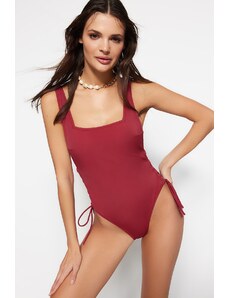 Trendyol Claret červené plavky s kulatým výstřihem s tunelem s vysokými nohavicemi