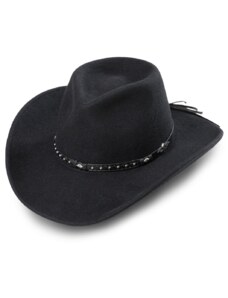 Stars and Stripes Westernový černý klobouk s koženým řemínkem - Reno