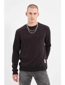 Trendyol Black Crew Neck Regular/Regular Fit Sweatshirt with Slogan Label