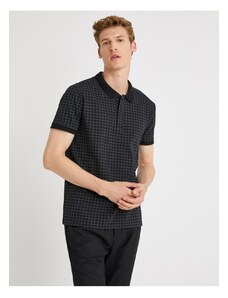 Koton Pánské černé kostkované bavlněné slim fit tričko s rolákem.
