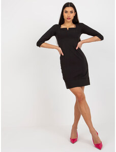 BASIC Černé úzké mini šaty s 3/4 rukávem L-black Černá