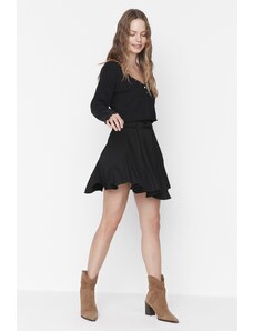 Trendyol Black Skirt With Ruffles, Normal Waist Crescent Mini Knitted Skirt