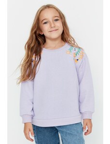 Trendyol Lilac Flower Embroidered Girls Knitted Thin Sweatshirt