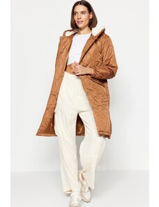 Trendyol Camel Oversize prošívaný kabát s kapucí s páskem