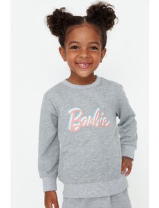 Trendyol Gray Melange Barbie Licensed Girls' Knitted Sweatshirt