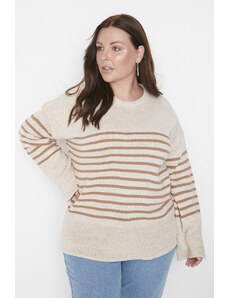 Trendyol Curve Stone Crew Neck Striped Knitwear Sweater