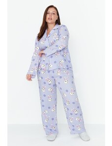 Trendyol Curve Lilac Rabbit Printed Woven Pajama Set