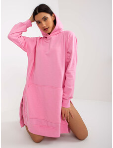 Fashionhunters Růžové basic oversize mikinové šaty s kapsičkou