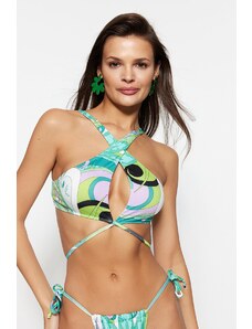 Trendyol Floral Patterned Halterneck Tie Dye Bikini Top