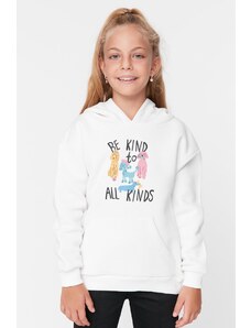 Trendyol Girls' Ecru Hooded Printed Knitted Sweatshirt