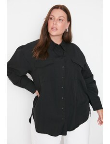 Trendyol Curve Black Woven Pocket Poplin Shirt