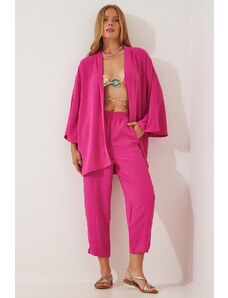 Happiness İstanbul Women's Dark Pink Kimono Pants Suit