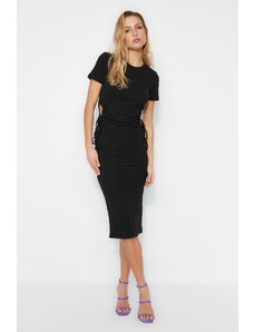 Trendyol Black Cut Out Detailed Corduroy Knitted Midi Dress