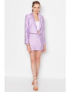Trendyol Lilac Crop Woven Lined Shiny Fabric Blazer Jacket