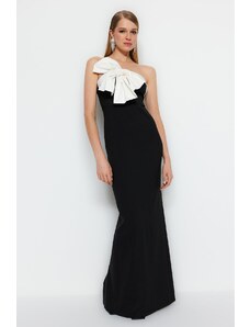 Trendyol Black and White Lined Woven Long Evening Evening Dress