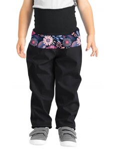 Unuo (ušito v ČR) Dívčí softshellové kalhoty Unuo s fleecem kouzelné květiny