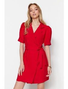 Trendyol Red Lacing Detail Dvouřadé mini tkané šaty