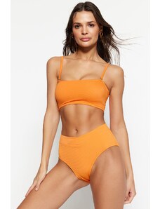 Trendyol Orange V-Cut Textured High Waist Regular Leg Bikini Bottom