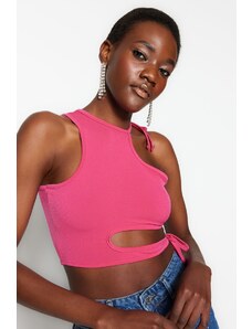 Trendyol Fuchsia Crop Knitted Window/Cut Out Detail Blouse