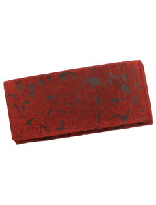 Červená pevná kožená peněženka Wild by Loranzo no. 651 s ornamenty květin