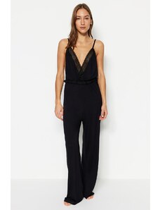 Trendyol Black Knitted Jumpsuit with Lace and Back Detail
