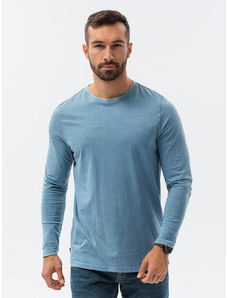 Ombre Clothing Pánské tričko s dlouhým rukávem bez potisku - modré V6 L131
