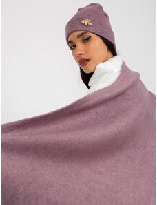 Fashionhunters Tmavě fialová zimní souprava s čepicí a šálou