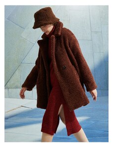Koton Layered Collar Buttoned Plush Coat with Pockets